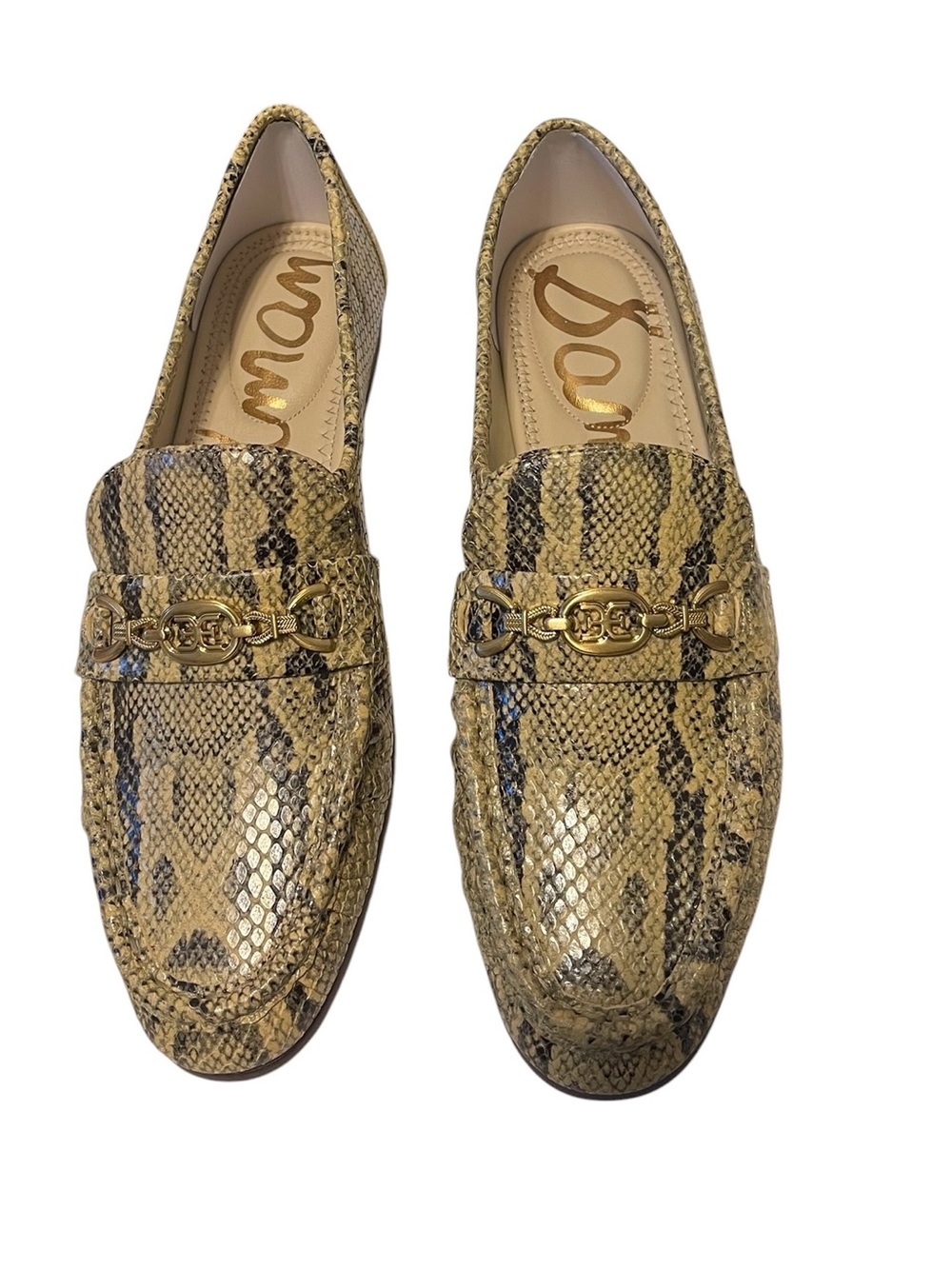 Sam Edelman Leather Brown Tan Snake Print Lucca Loafer Shoe Granola 8.5 NIB